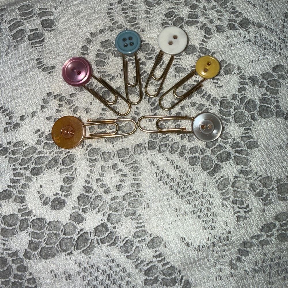 Gold Paperclip Button Bookmark Set - Multicolor Buttons - Picture 2 of 4